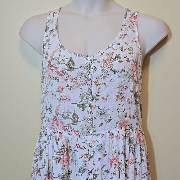 Frye Floral Button Gauzy Midi Dress Size Medium Cottagecore Boho Praire Cowgirl - Picture 4 of 13